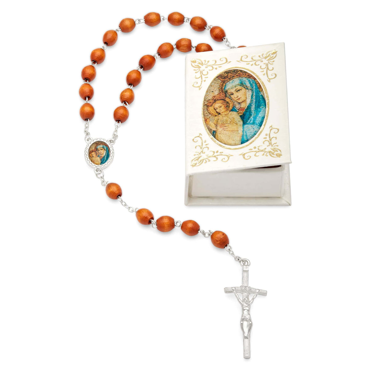 Mater Ecclesiae White Rosary Case with Wood Rosary