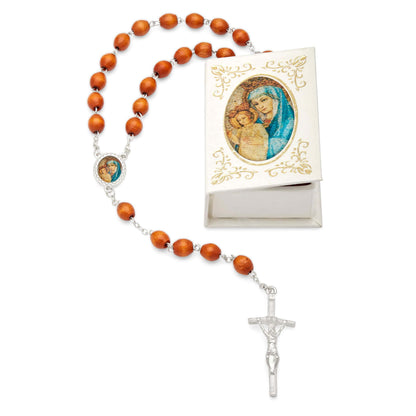 Mater Ecclesiae White Rosary Case with Wood Rosary