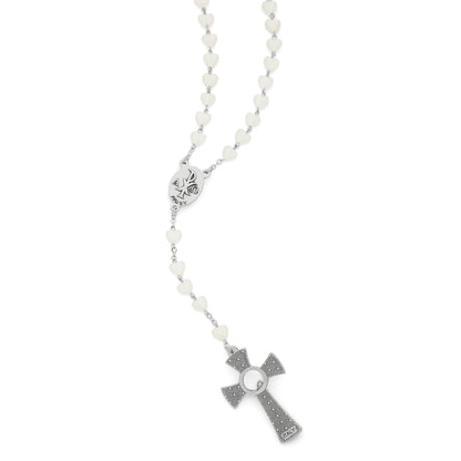 White Rosary with Heart-Shaped Cat Eye Beads