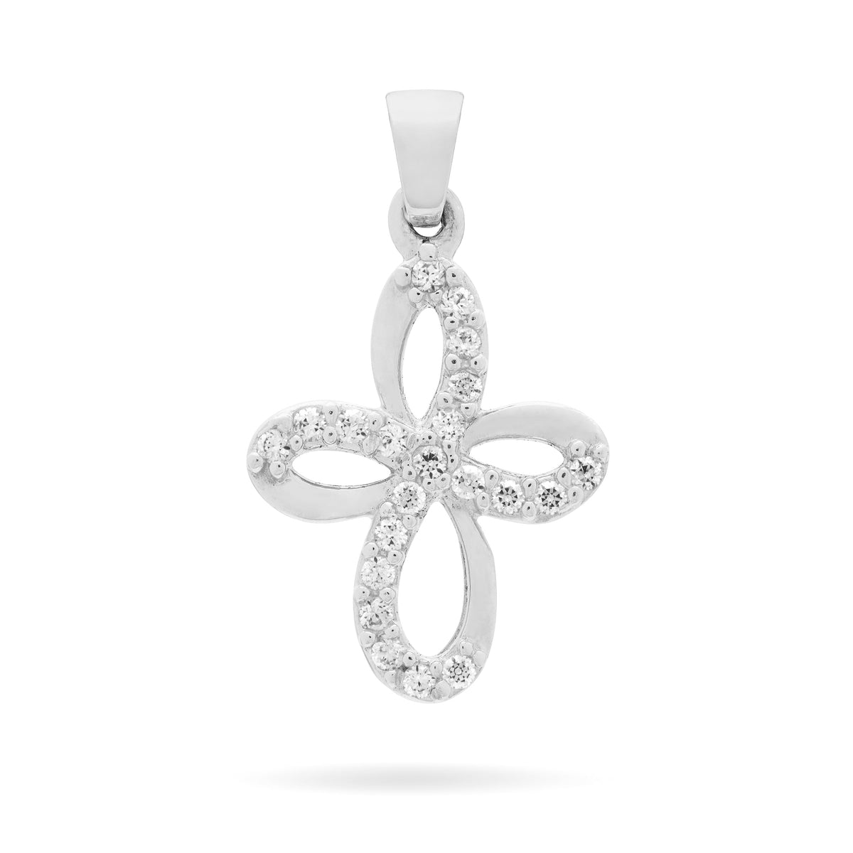 White Gold Bow Cross Pendant With Cubic Zirconia