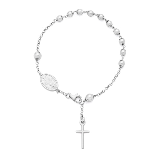White Gold Bracelet with Miraculous Medal and Final Cross Pendant