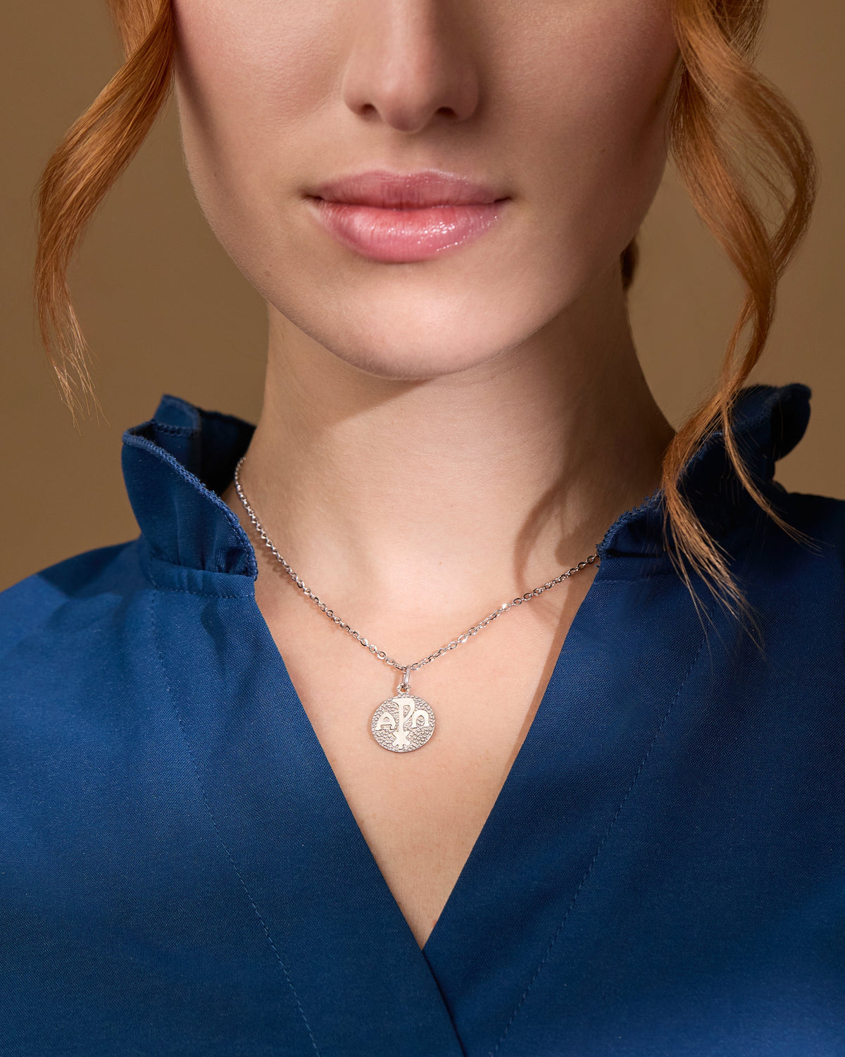White Gold Chi Rho Medal With Mater Ecclesiae in the Back