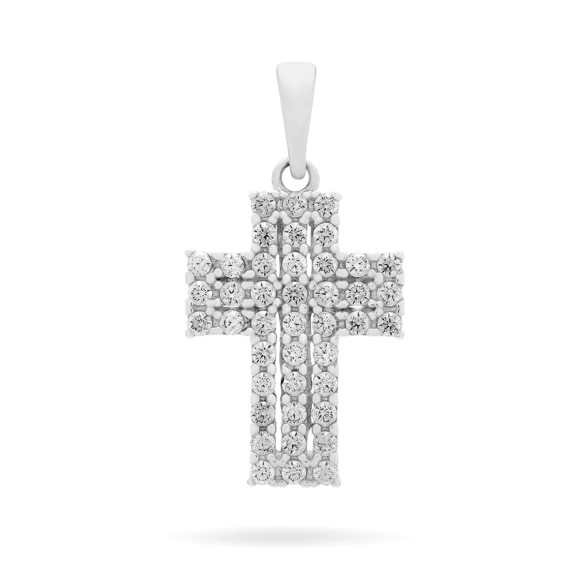 White Gold Cross Pendant Covered With Cubic Zirconia