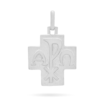 White Gold Cross-shaped Chi Rho Medal With Pope Francis in the Back