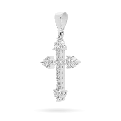 White Gold Cross With Arrows Pendant Covered With Cubic Zirconia