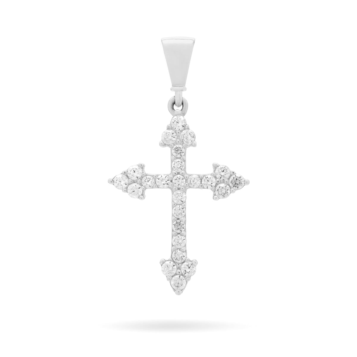White Gold Cross With Arrows Pendant Covered With Cubic Zirconia