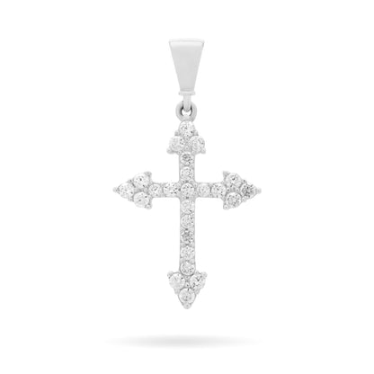 White Gold Cross With Arrows Pendant Covered With Cubic Zirconia