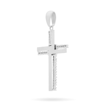 White Gold Double Cross Pendant With Cubic Zirconia