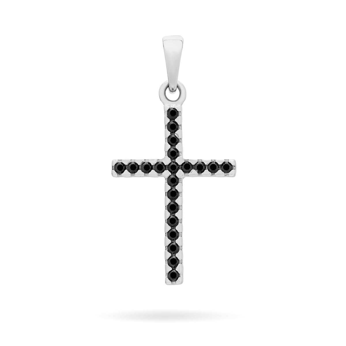White Gold Double-sided Cross Pendant With Black and White Cubic Zirconia