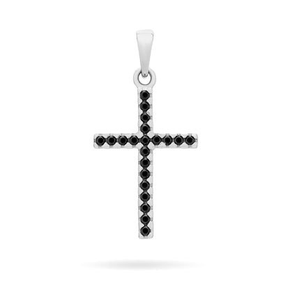 White Gold Double-sided Cross Pendant With Black and White Cubic Zirconia