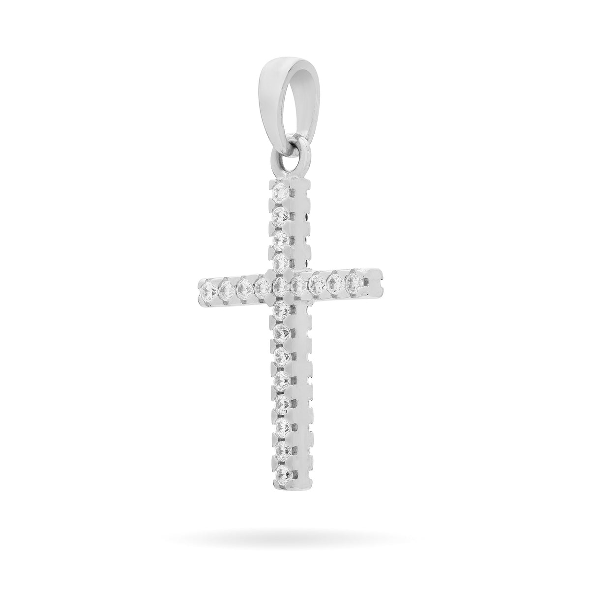 White Gold Double-sided Cross Pendant With Black and White Cubic Zirconia