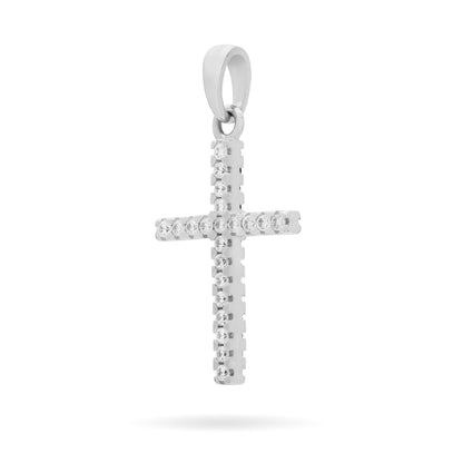 White Gold Double-sided Cross Pendant With Black and White Cubic Zirconia