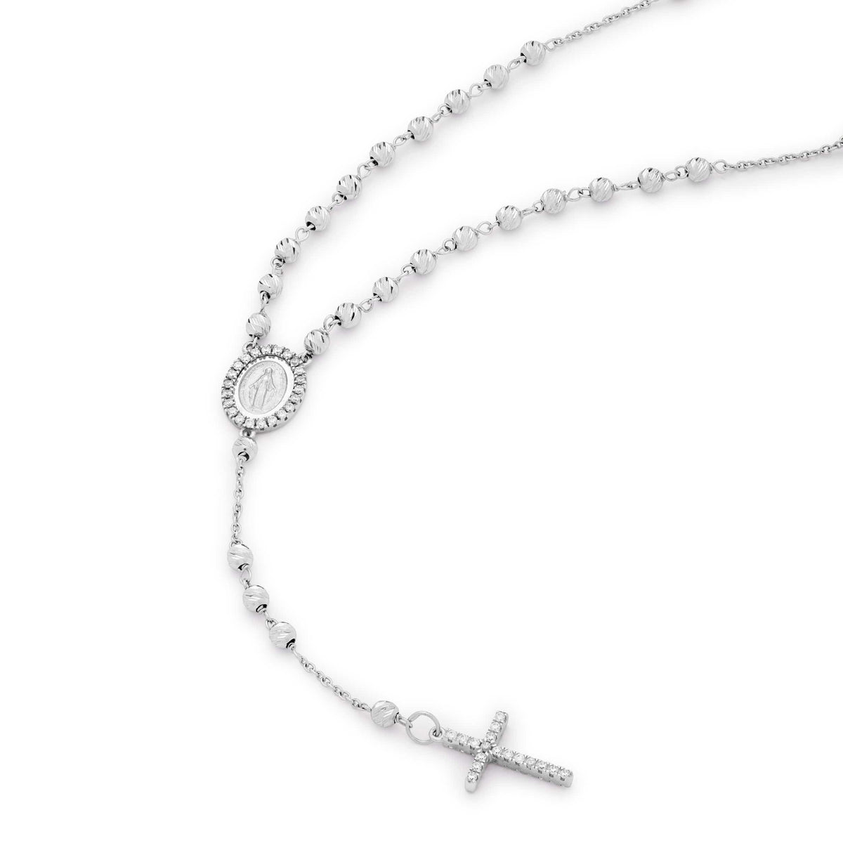 White Gold Faceted Beads Rosary