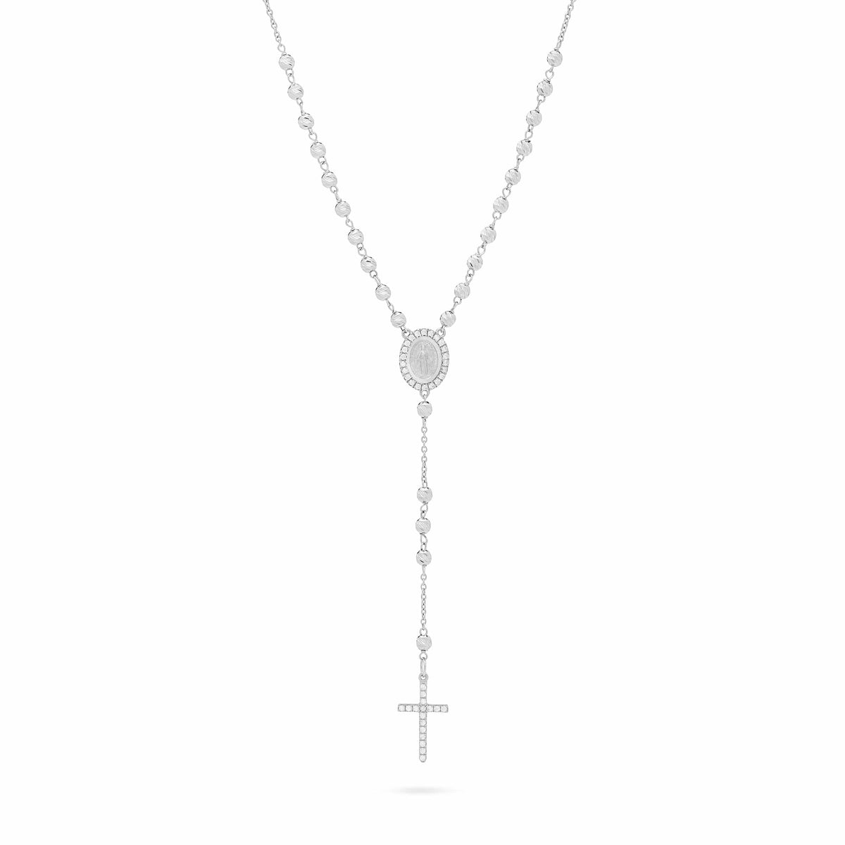 White Gold Faceted Beads Rosary