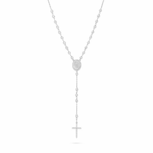 White Gold Faceted Beads Rosary