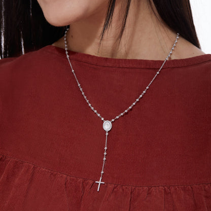 White Gold Faceted Beads Rosary