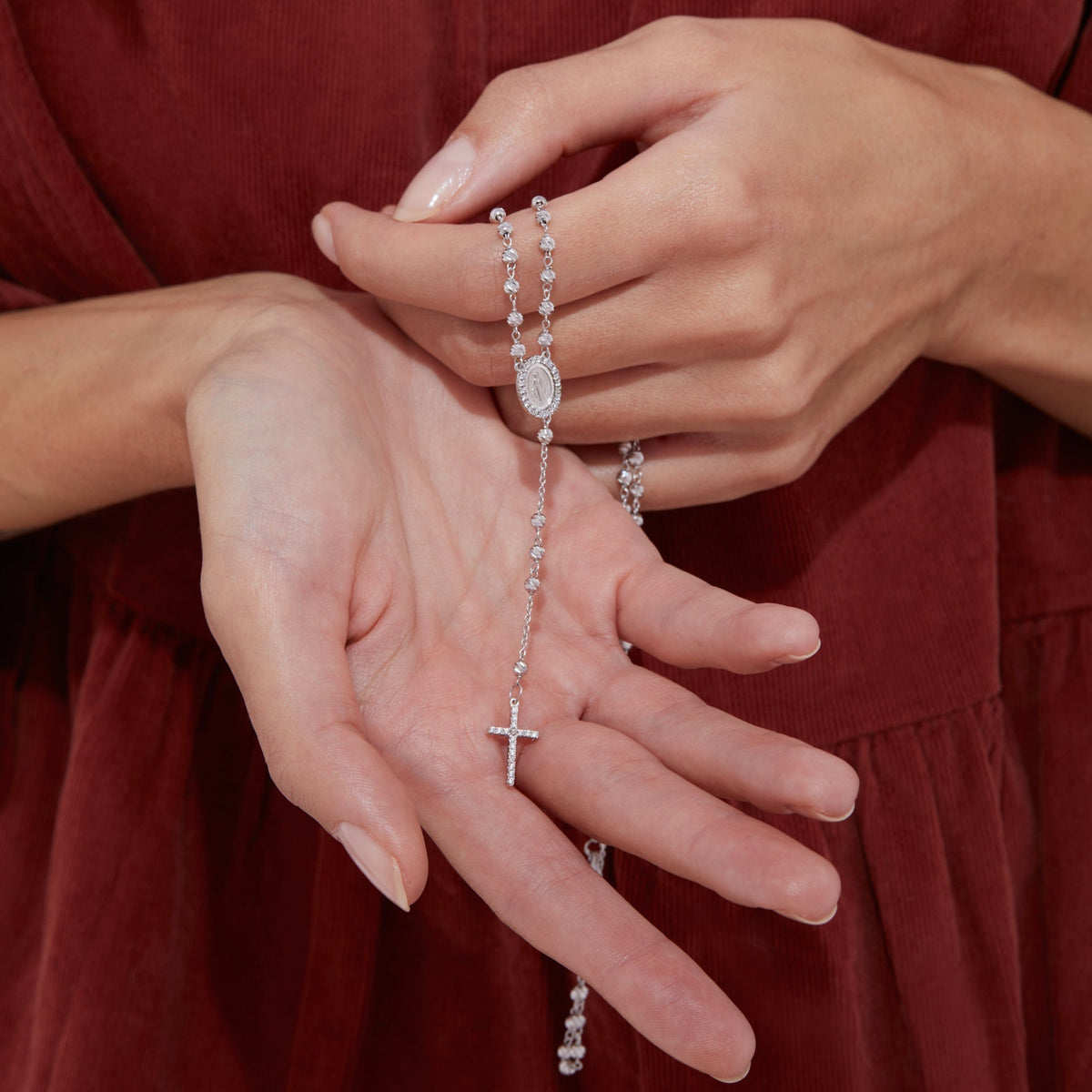 White Gold Faceted Beads Rosary