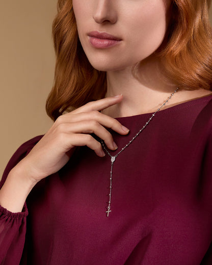 White Gold Faceted Rosary Beads