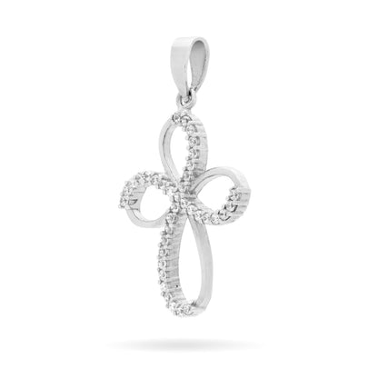 White Gold Fine Bow Cross Pendant With Cubic Zirconia