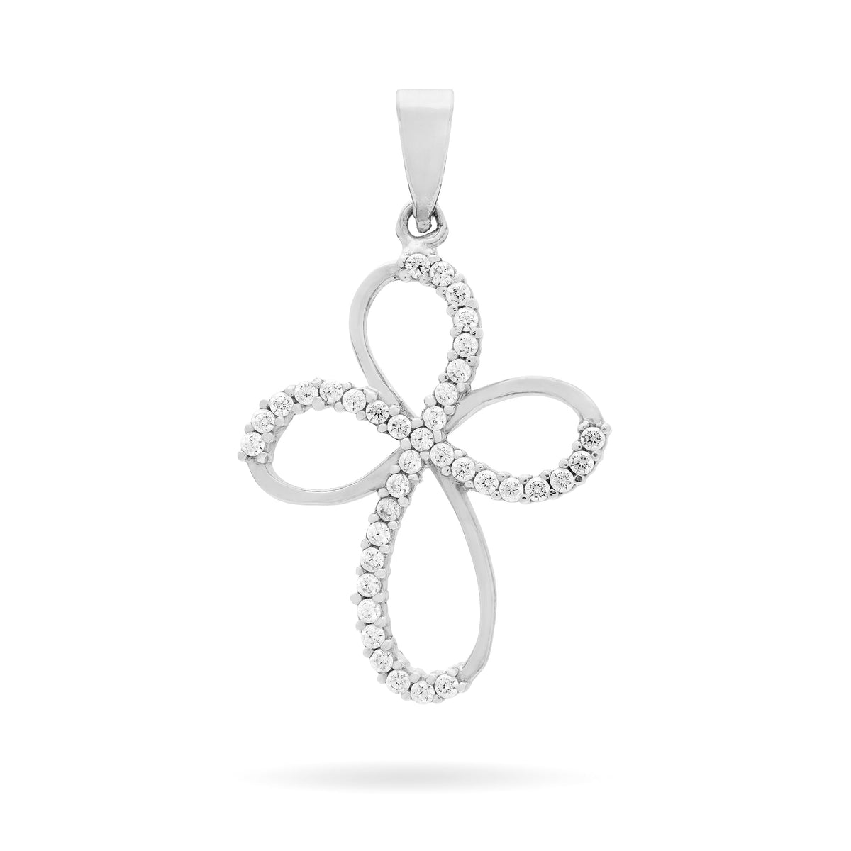 White Gold Fine Bow Cross Pendant With Cubic Zirconia