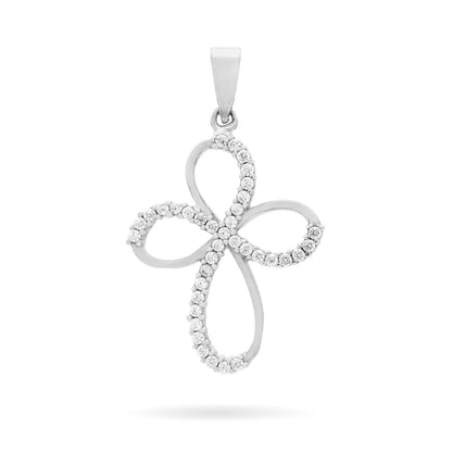 White Gold Fine Bow Cross Pendant With Cubic Zirconia