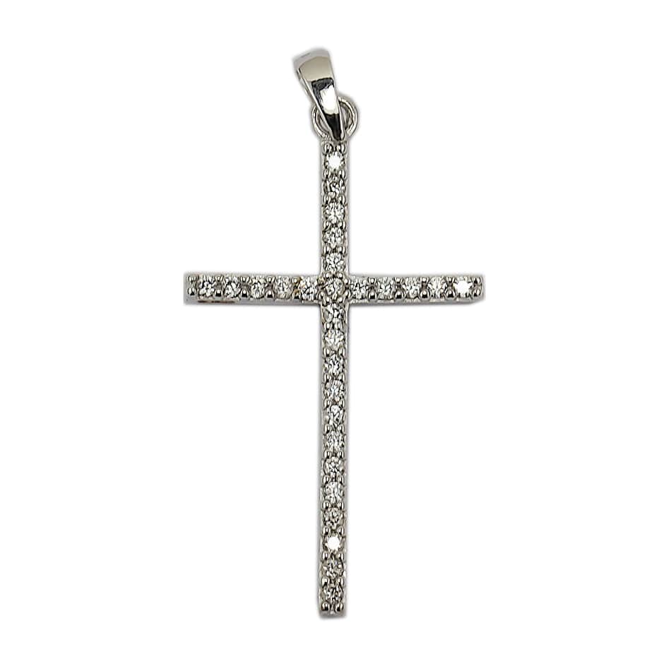 White Gold Latin Zircon Cross
