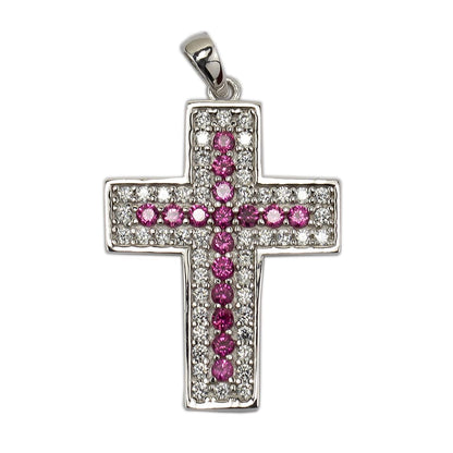 White Gold Plain Pink Zircon Cross