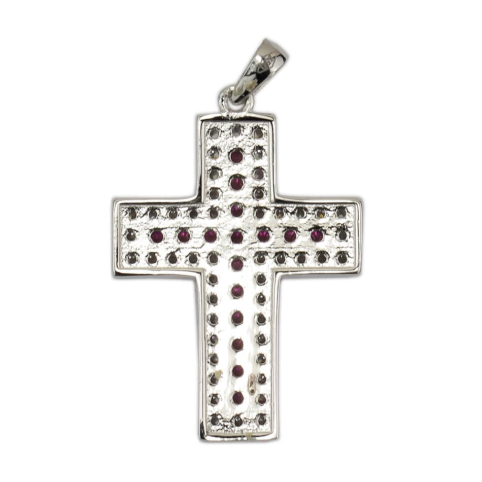 White Gold Plain Pink Zircon Cross