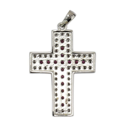 White Gold Plain Pink Zircon Cross
