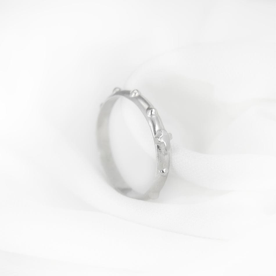 White Gold Rosary Ring