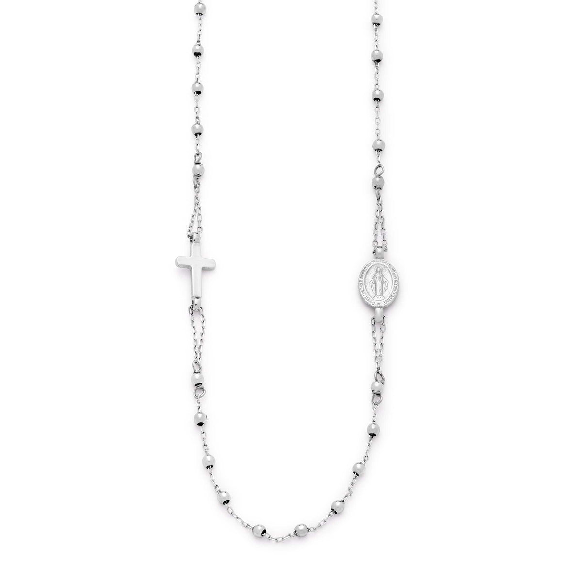White Gold Simple Rosary Beads Necklace