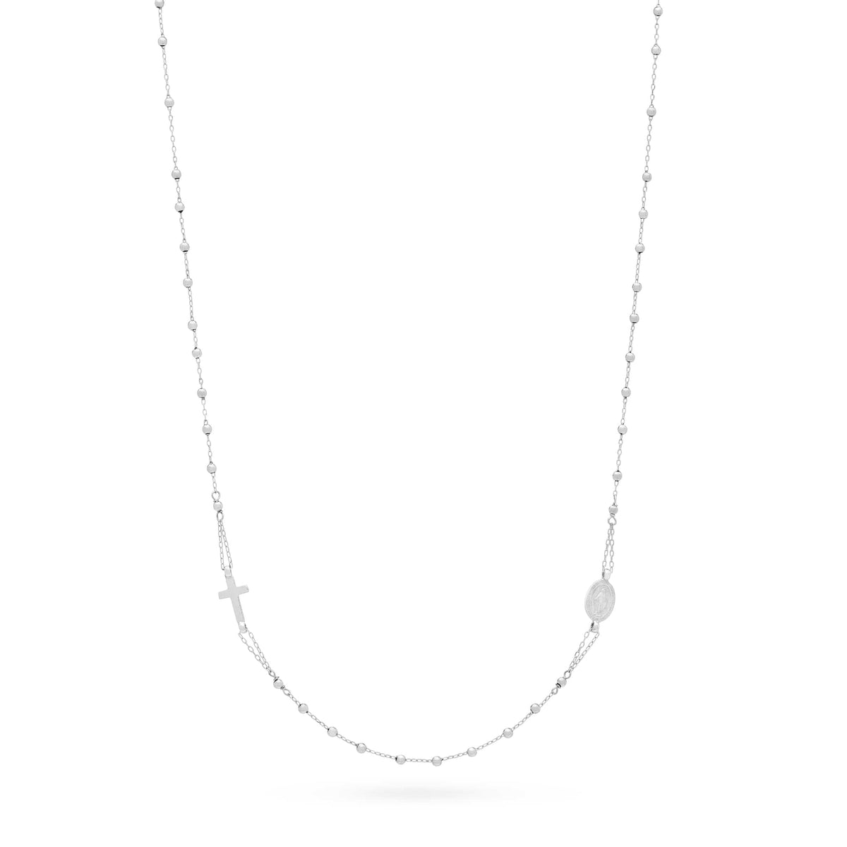 White Gold Simple Rosary Beads Necklace