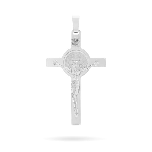 White Gold St. Benedict Crucifix Pendant