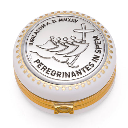 White Rosary Box of Jubilee 2025 With Metal Plaque and Metal Rosary