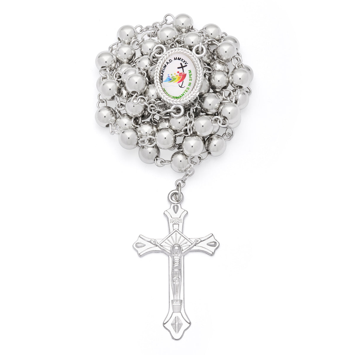 White Rosary Box of Jubilee 2025 With Metal Plaque and Metal Rosary
