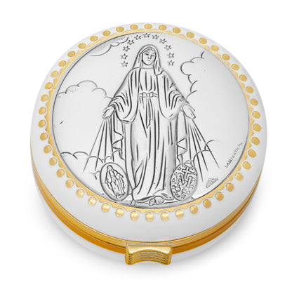 White Rosary Case of Our Lady of the Miraculous Medal With Metal Plaque