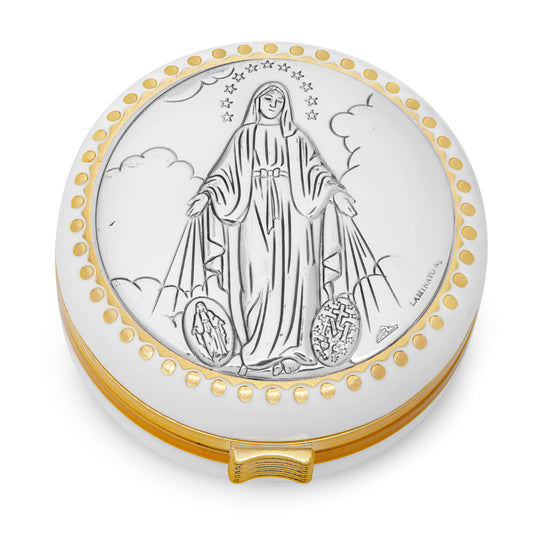White Rosary Case of Our Lady of the Miraculous Medal With Metal Plaque