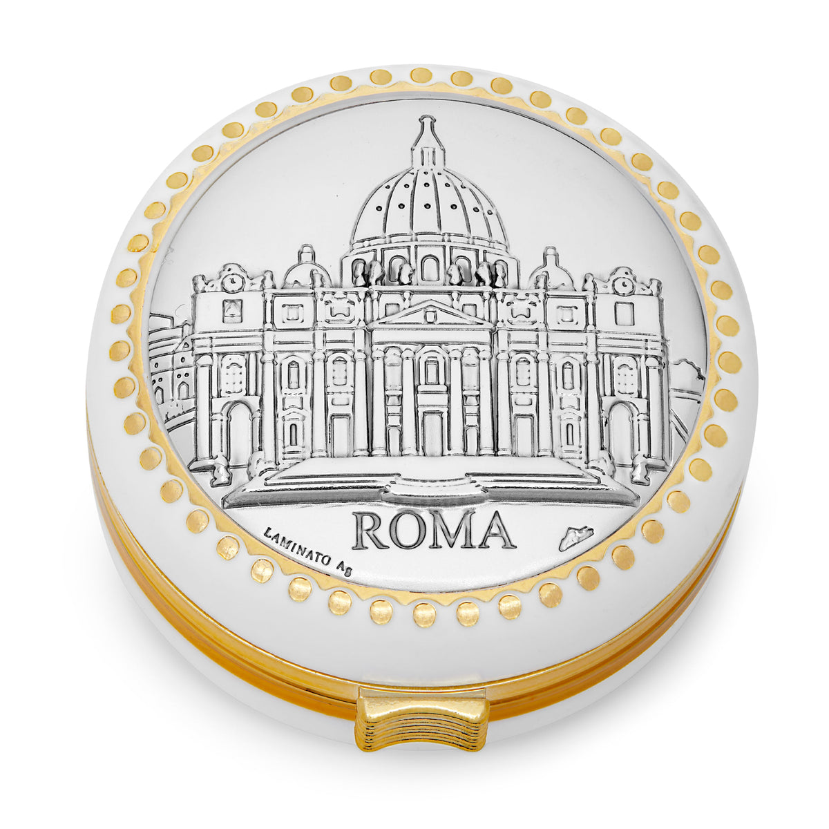 White Rosary Case of St. Peter's Basilica With Metal Plaque