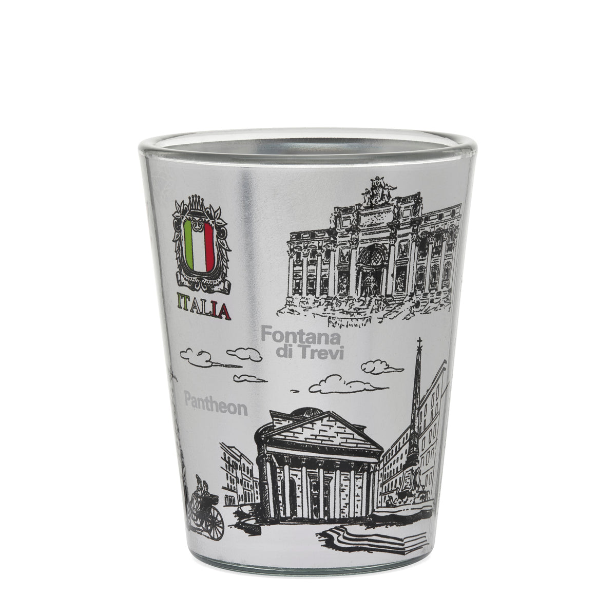 White Souvenir Shot Glass with Rome's Monuments