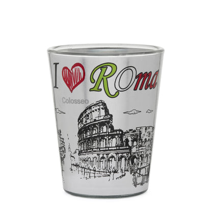 White Souvenir Shot Glass with Rome's Monuments