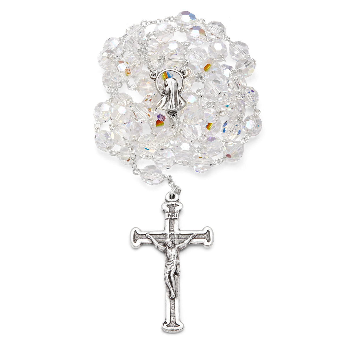 Sterling Silver Our Lady of Sorrows Rosary with Clear Crystal Beads