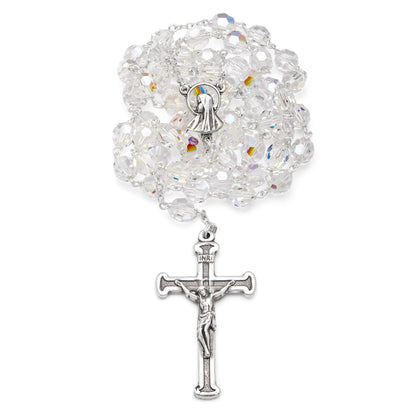Sterling Silver Our Lady of Sorrows Rosary with Clear Crystal Beads