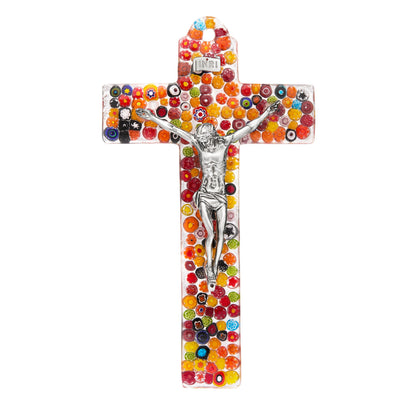 Wide Millefiori Murano Glass Crucifix