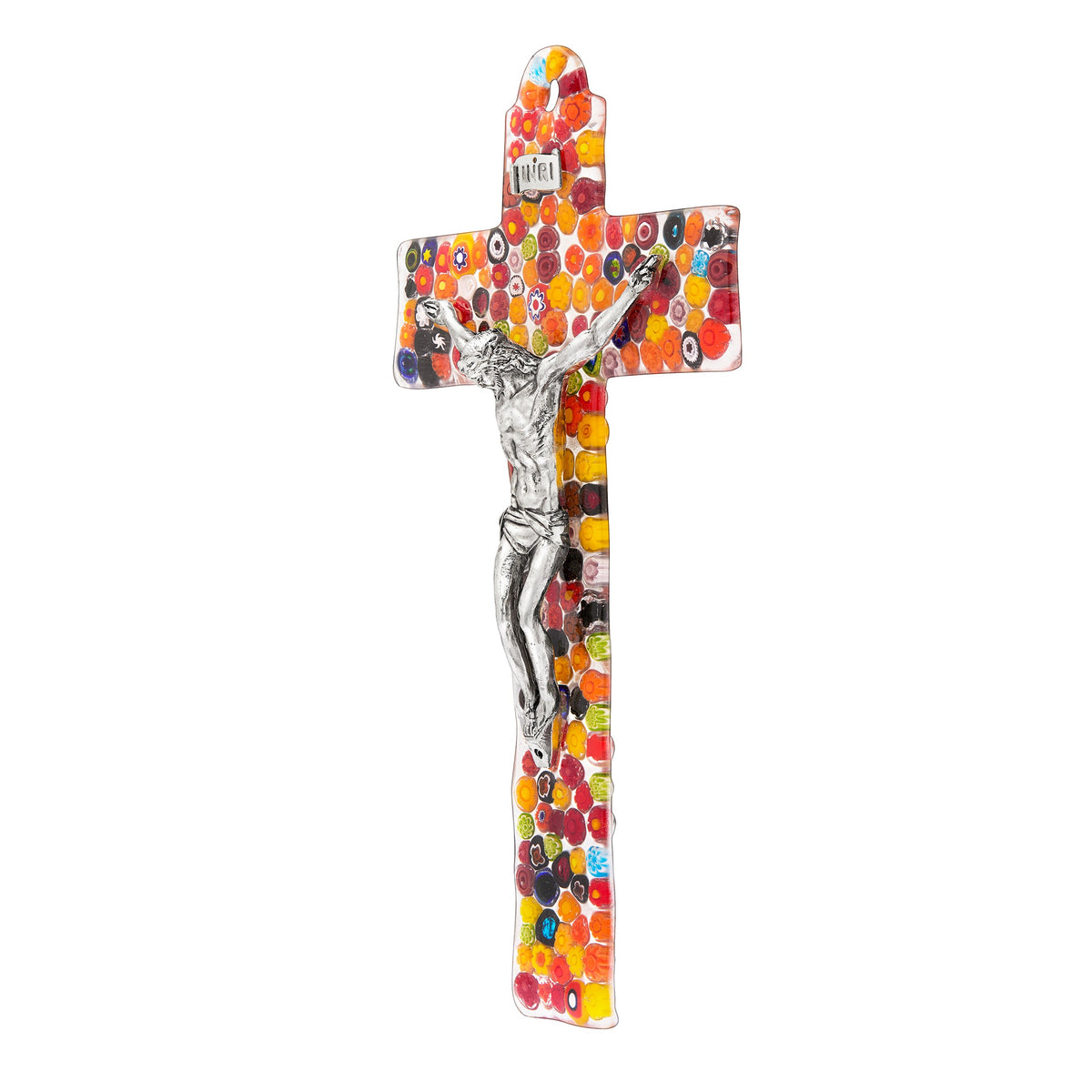 Wide Millefiori Murano Glass Crucifix