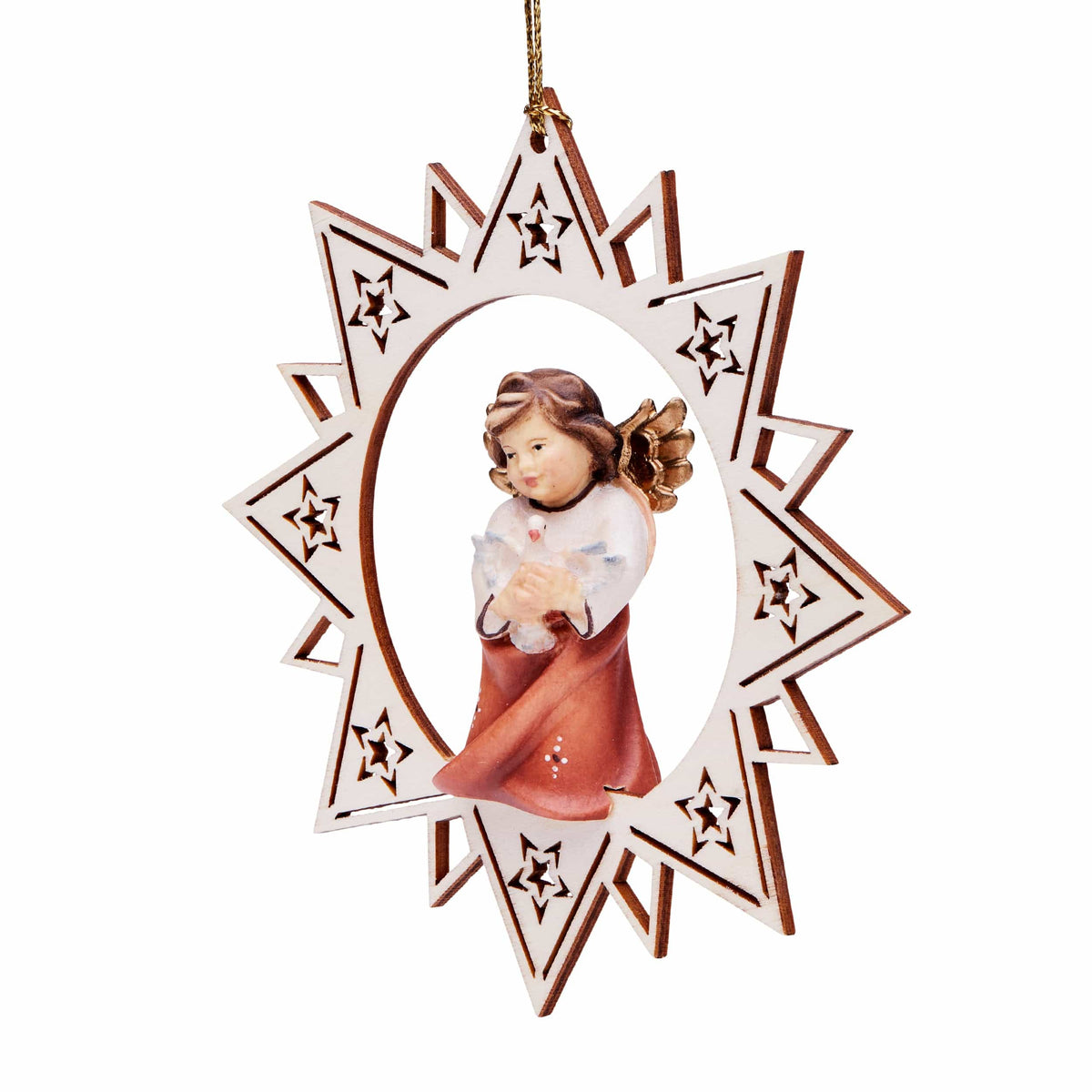 Wooden Star With Angel And Dove