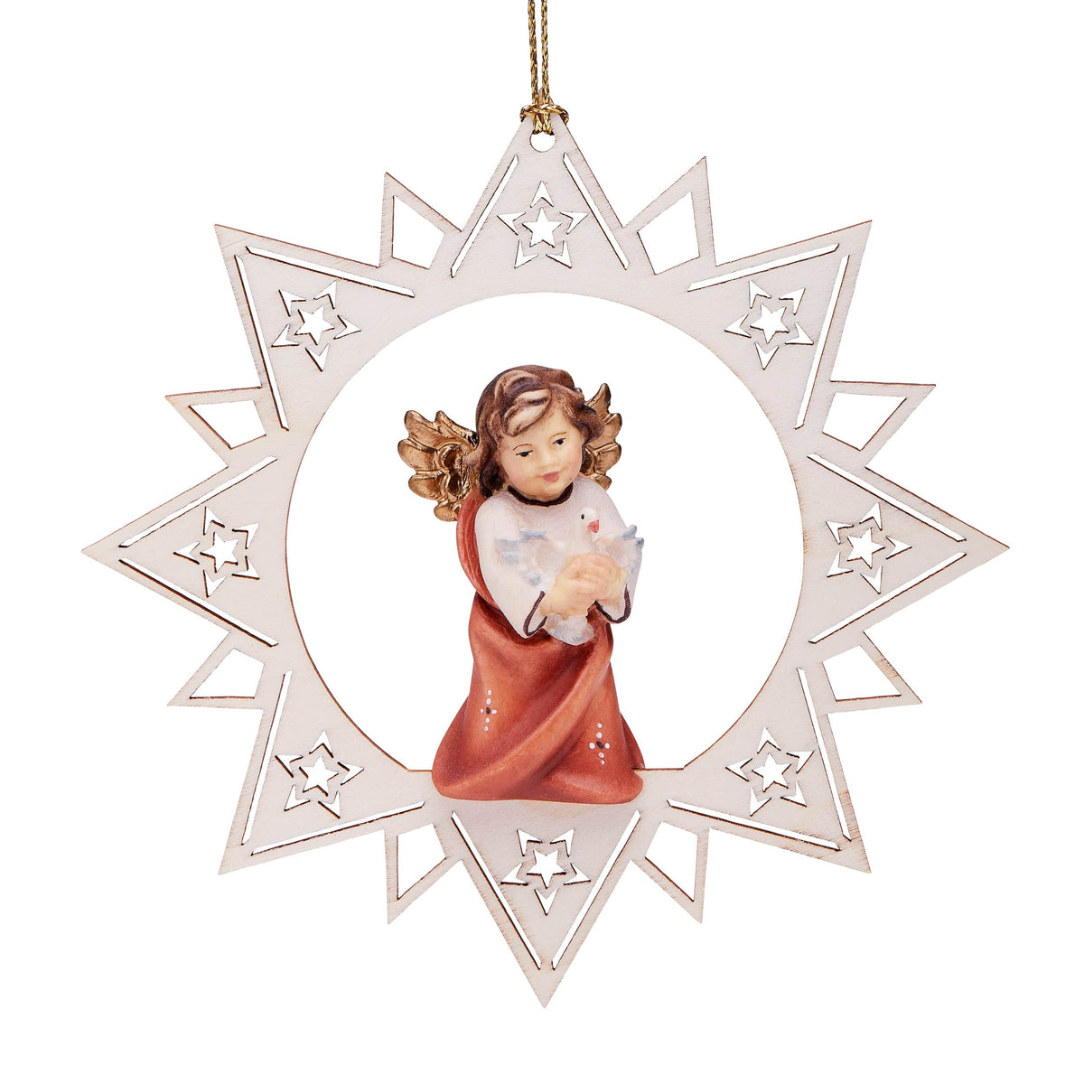 Wooden Star With Angel And Dove