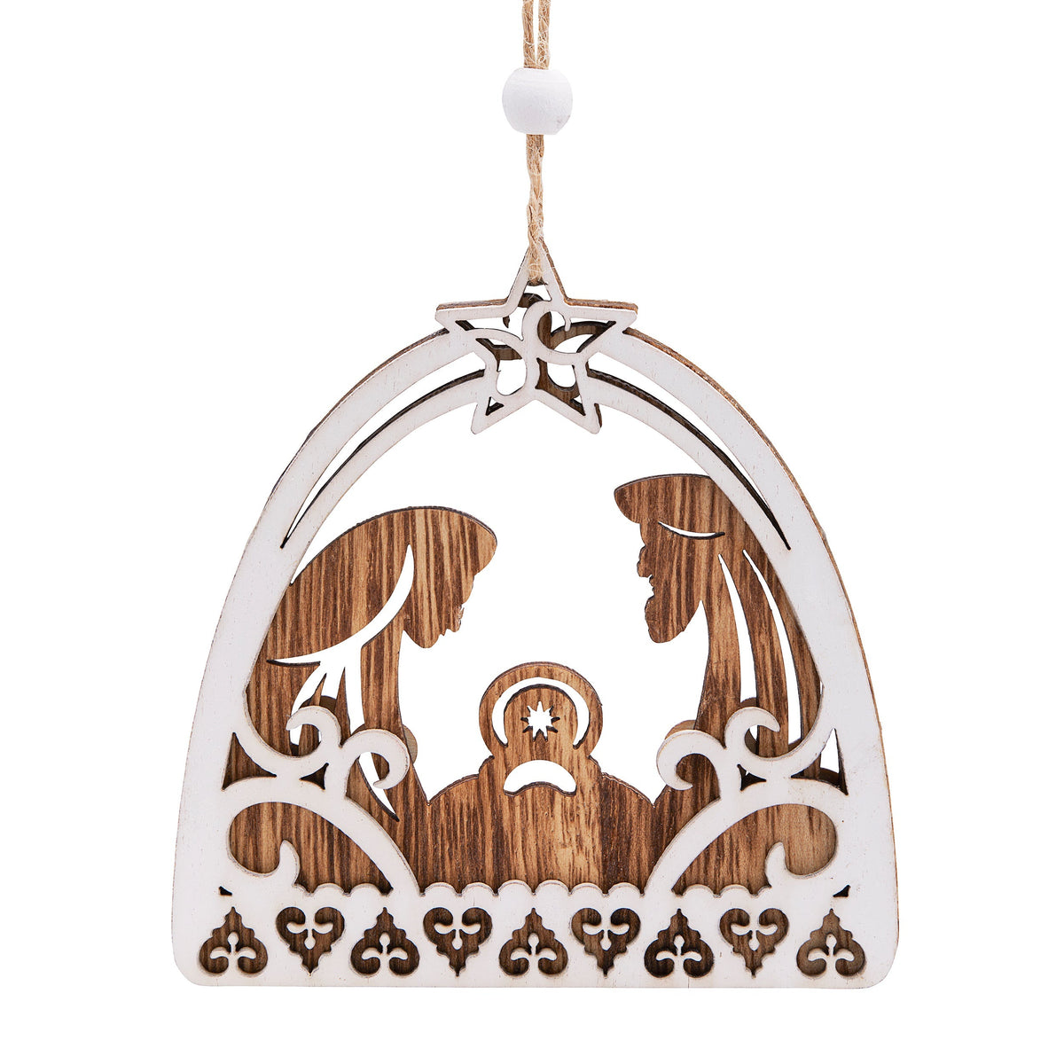 Wooden Christmas Decoration in the Shape of a Hut With Nativity Scene