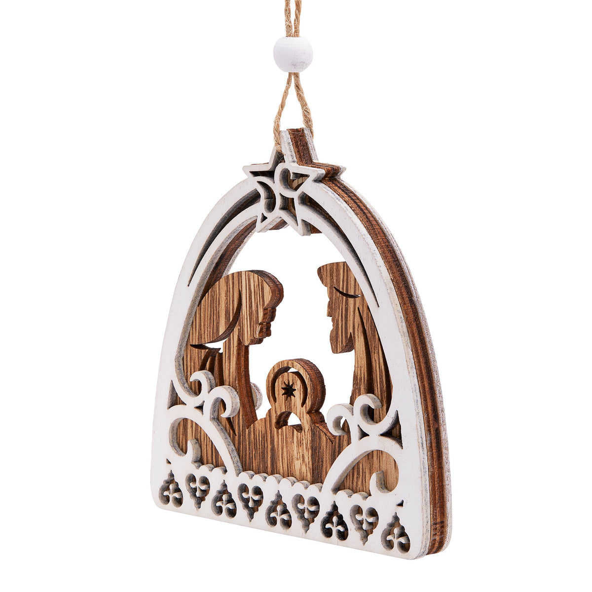 Wooden Christmas Decoration in the Shape of a Hut With Nativity Scene