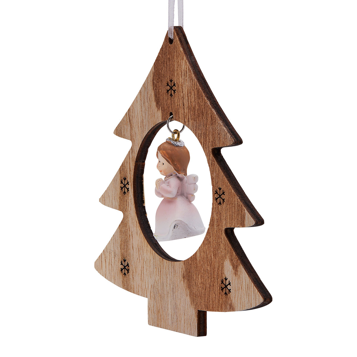 Wooden Christmas Tree With Pink Resin Angel
