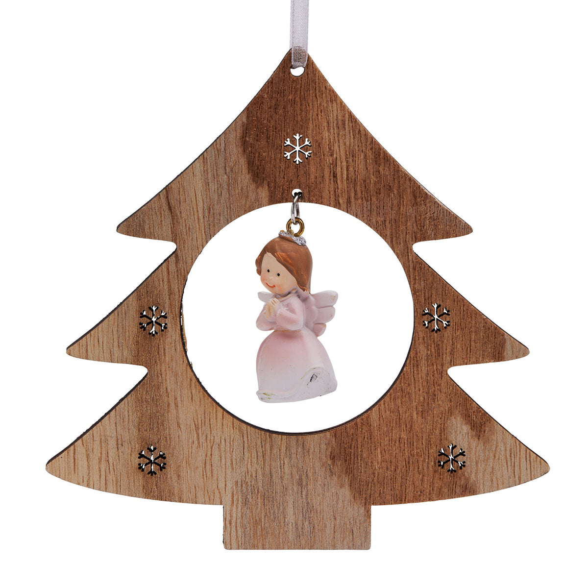 Wooden Christmas Tree With Pink Resin Angel